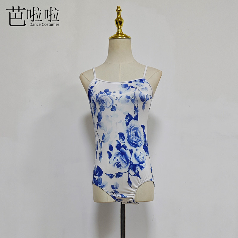 高级芭蕾舞练功服青花瓷印花吊带