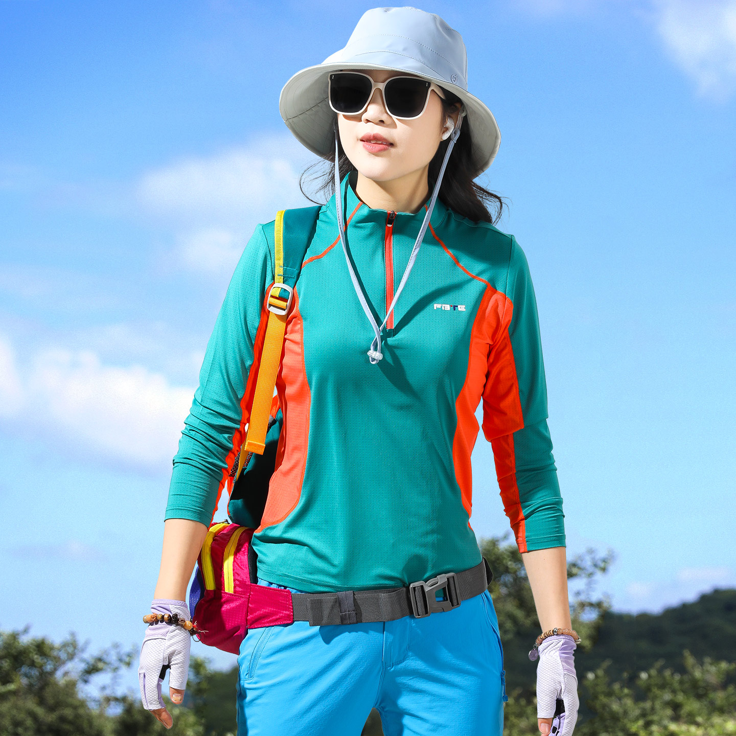 户外冰丝防晒速干T恤女长袖运动夏季跑步健身排汗透气弹力快干衣