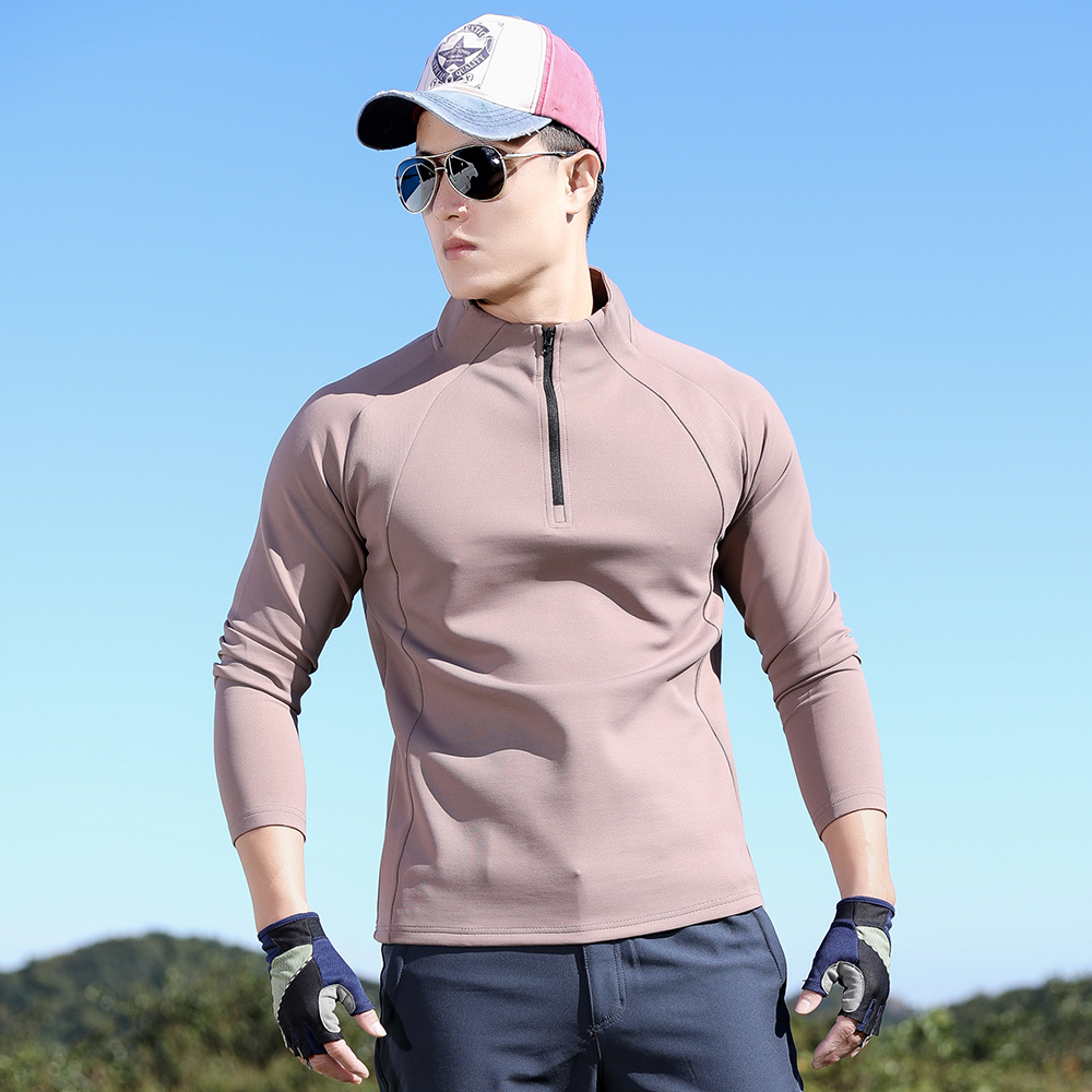 户外运动弹力速干衣男长袖t恤男中厚款保暖登山徒步快干打底衫秋