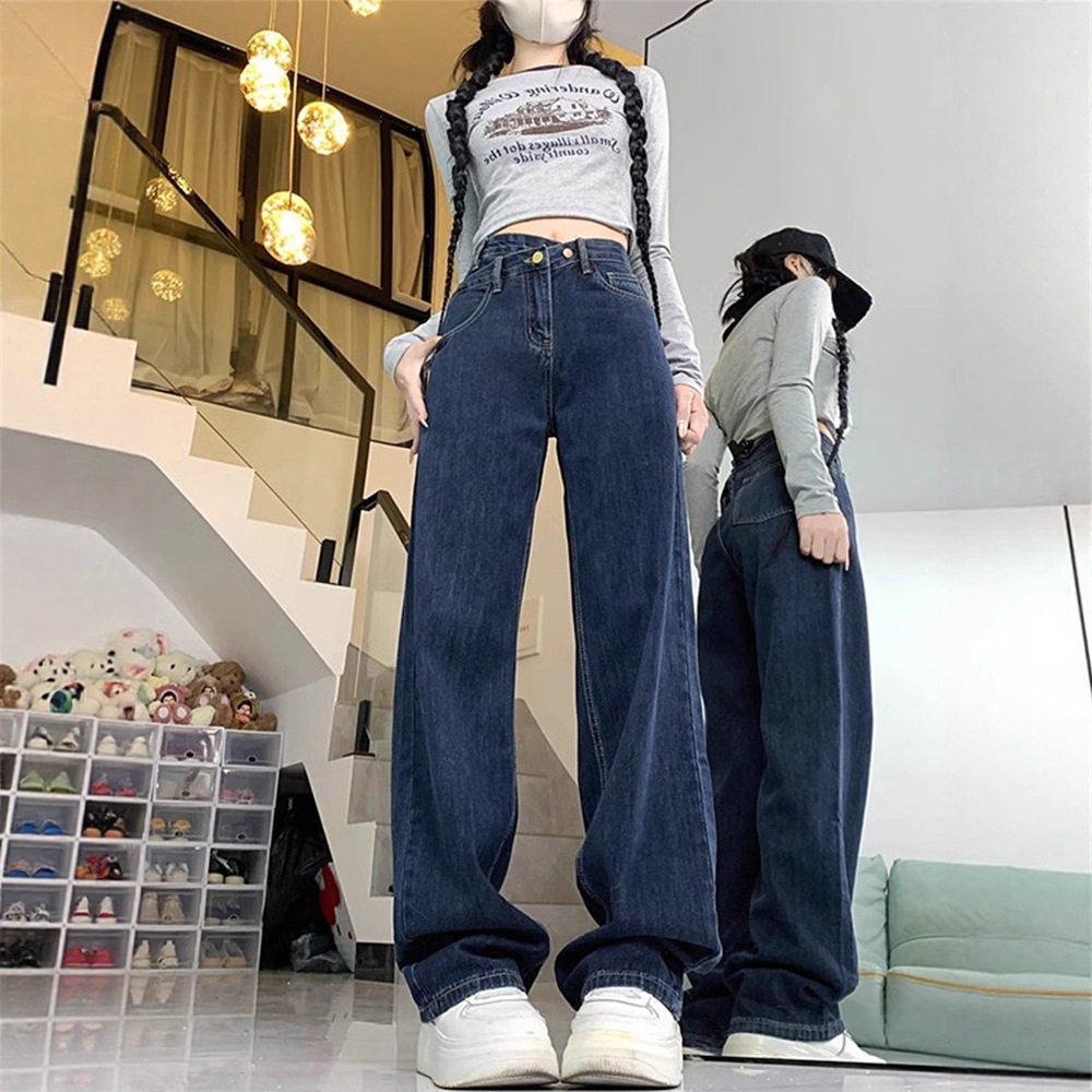 微胖女生牛仔裤女春秋款胖妹妹MM大码裤子高腰宽松显瘦直筒阔腿裤