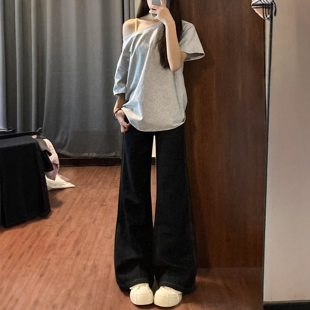 大码黑色微喇牛仔裤女春季新款胖mm梨型身材高腰弹力显瘦喇叭裤子