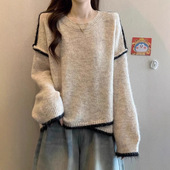 胖mm高级不规则针织衫 大码 上衣 秋2026新款 宽松慵懒灰色毛衣女装