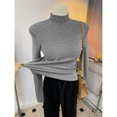 T恤针织打底衫 春春季 纯色长袖 弹力内搭上衣女基础款 半高领修身