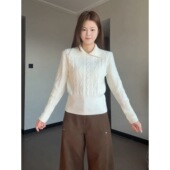 打底衫 麻花纹Polo翻领针织衫 内搭上衣女春季 休闲学院风长袖 春装