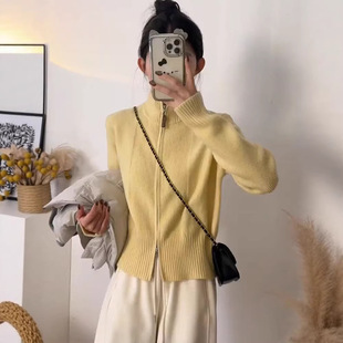 双拉链高领针织开衫毛衣女款2026年新款多巴胺穿搭小个子内搭装