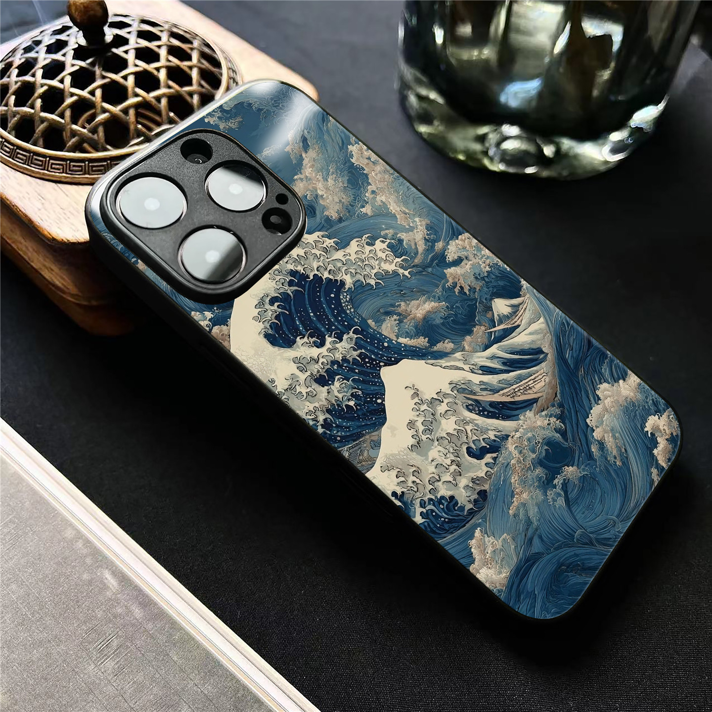 新中式怒涛撼岳适用苹果14promax手机壳玻璃iphone16小米15OPPOreno9荣耀iqoo华为mate60一加vivox100红米k70