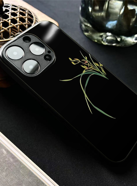 新中式暗夜幽兰适用苹果14promax手机壳玻璃iphone16OPPOreno9一加vivox100荣耀iqoo华为mate60小米15红米k70