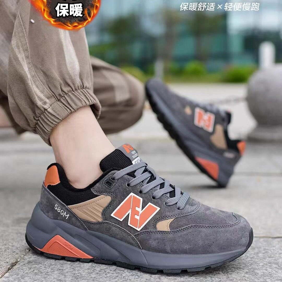 n字鞋580男鞋2025冬季新款厚底减震运动鞋女保暖轻便休闲跑步鞋