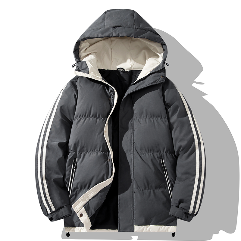 经典爆款高品质破卡面料两条杠连帽棉衣男面包服男棉衣外套4级防