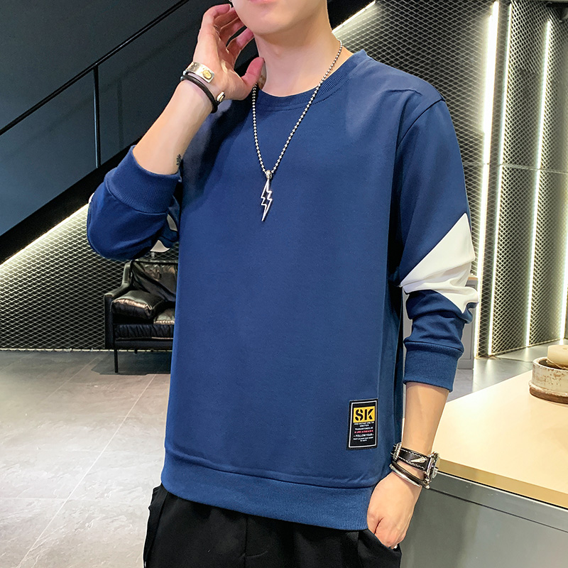 新款春秋季韩版圆领卫衣男打底衫秋衣长袖T恤男加绒加厚卫衣
