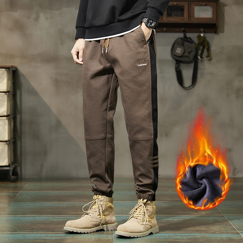 秋冬男工装裤运动裤裤子百搭毛巾底束脚抽绳加绒加厚宽松