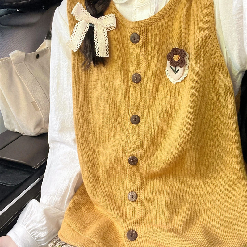 黄色针织马甲开衫毛衣背心女