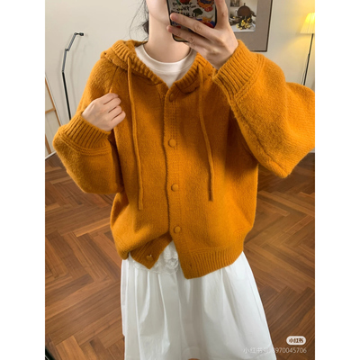 连帽毛衣外套女复古秋冬新款