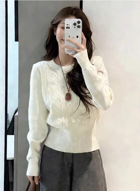 韩系圆领麻花针织毛衣女秋冬显瘦