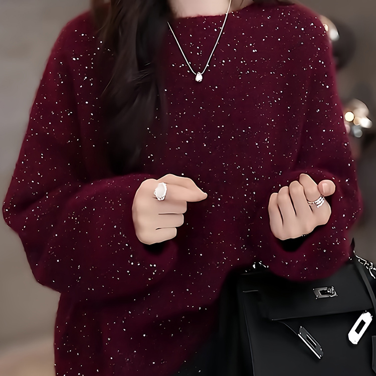 气质红色毛衣女秋冬季设计感