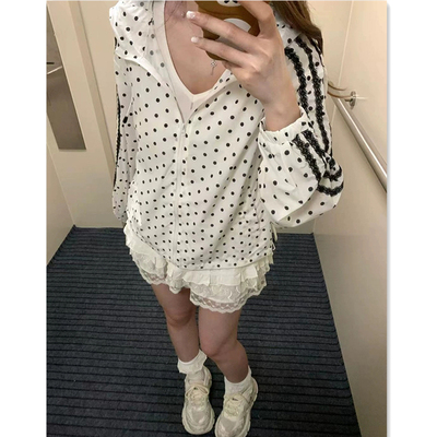 薄款防晒衣女2025夏季新款波点蕾丝拼接户外宽松连帽小个子短外套