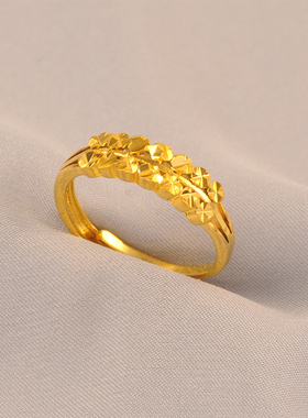 洗手洗澡不用摘~精致碎冰冰镀24K金色经典活口戒子双排戒指指环女