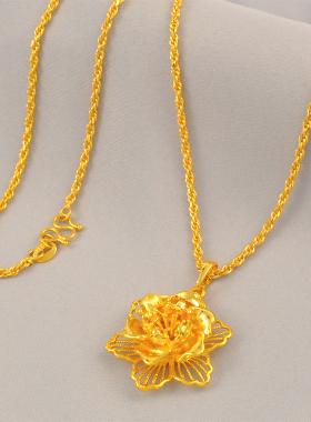 送妈妈送老婆贵气镀24K金色麻花花朵项链仿真黄金时尚气质锁骨链