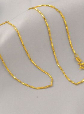 可穿吊坠~波光闪闪素金盒子镀24K金色项链女2025年冬季新款锁骨链