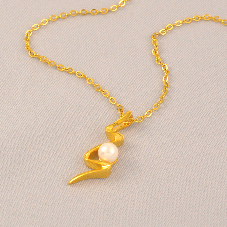精致镀24K金色S形小珍珠吊坠锁骨链女士复古轻奢项链潮送女友老婆