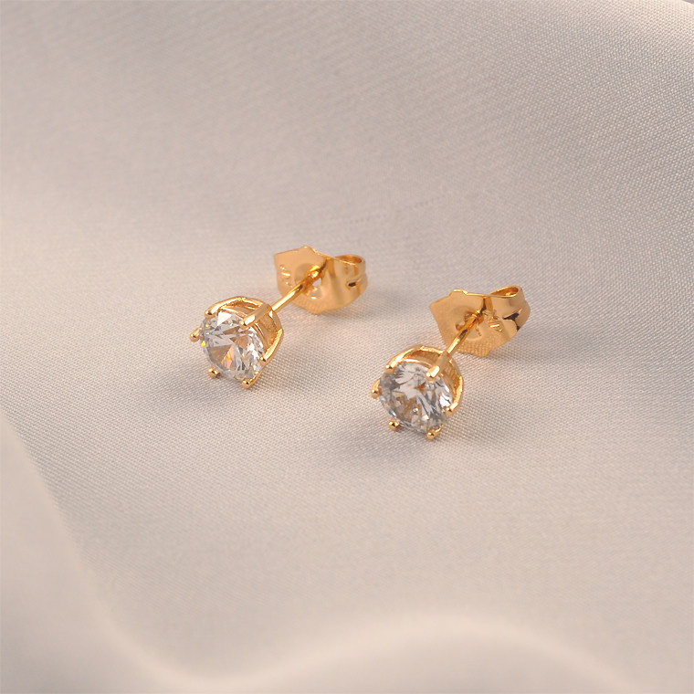 日系轻奢镀18K金色镶钻锆石耳钉简约精致超闪仿钻石火彩耳环男女