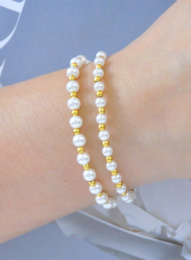 金店同款~精致弹力松紧绳简约百搭镀24K金色小米珠手链送女友老婆