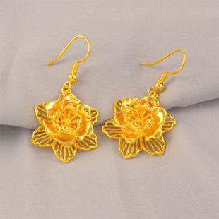 名贵大号百合花耳环女仿真黄金复古浪漫镀24K金色花朵耳环送妈妈