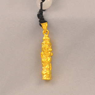 龙图腾吊坠项链镀24K金色项坠男盘龙柱坠子送男友老公礼物送挂绳