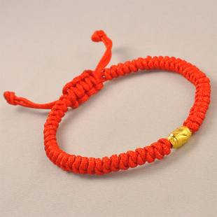 本命年红绳手链男女红绳金珠子转运镀24K金色编织红绳脚链情侣款