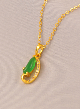 绽放的生命力~优雅显贵气镀24K金色绿色项链高级感金枝玉叶锁骨链
