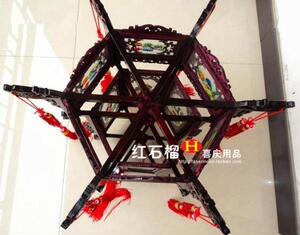 仿古实木六角宫灯中式木质吊灯春节新年开业阳台喜庆大红灯笼挂饰