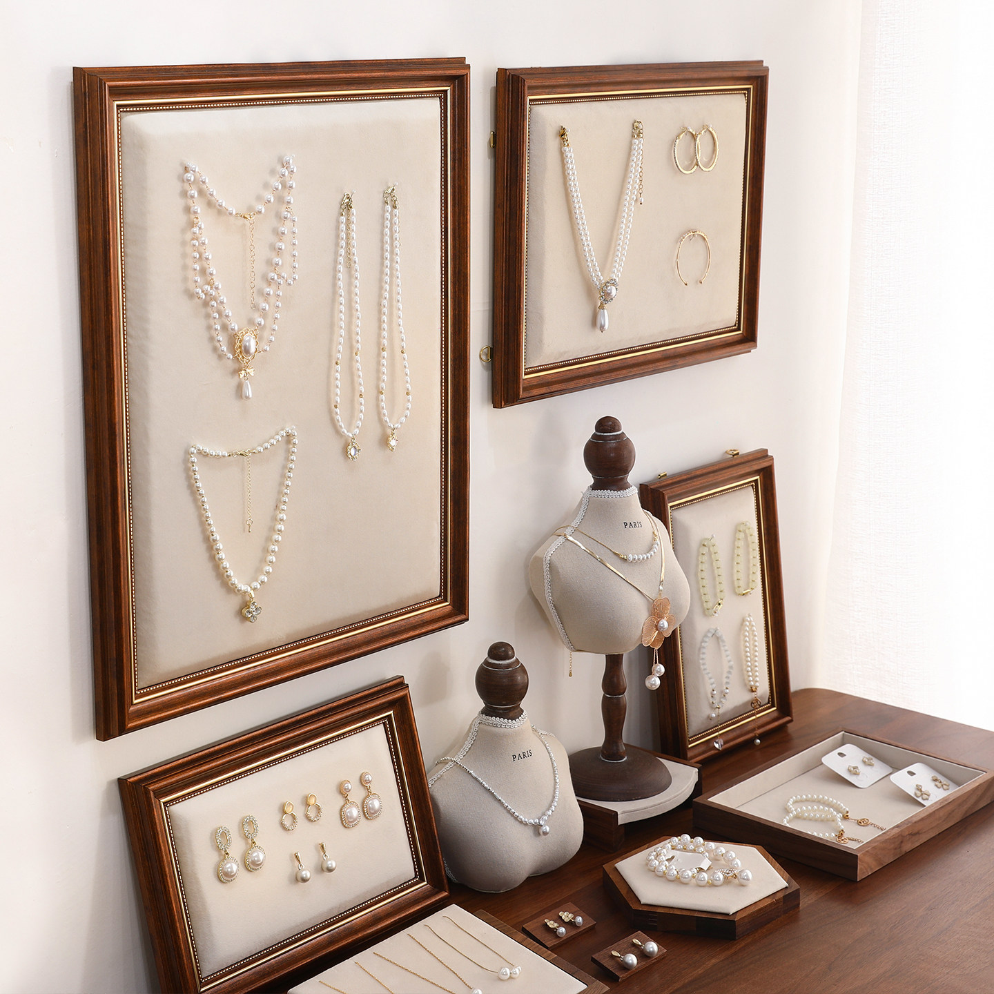 复古相框首饰展示架上墙挂架项链耳环戒指陈列架绒布珠宝陈列道具