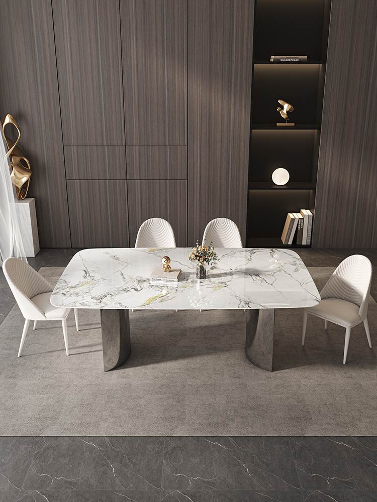 大理石餐桌长方形小户型现代简约轻奢石餐桌椅组合微晶超晶石餐桌