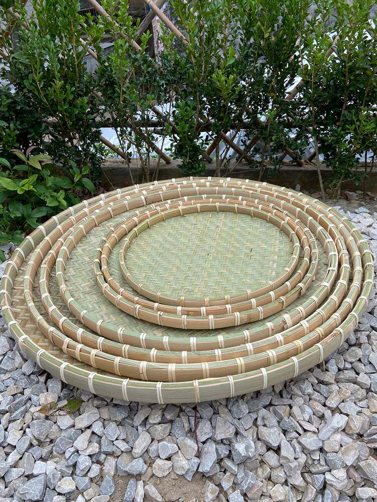 圆形大簸箕农家竹筛子无孔头层竹青皮竹编制品家用晒干货晾晒筐盘
