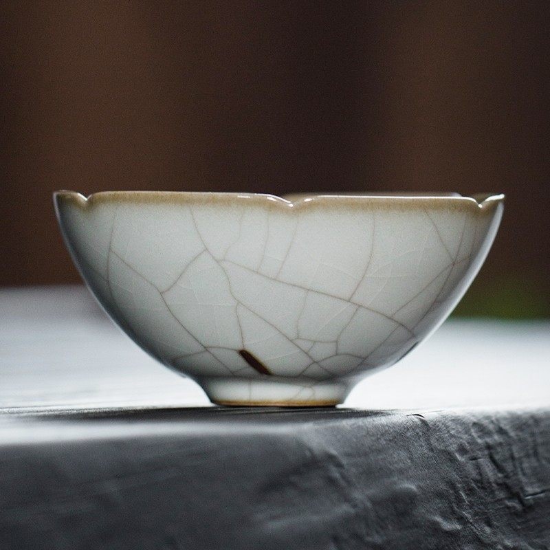 复刻南宋龙泉窑青瓷蚂蝗绊茶碗哥窑主人杯单杯汝窑茶盏花口杯中式