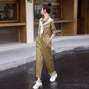 工装连体裤套装女2025春秋装新款时尚显瘦小个子休闲披肩连衣裤子
