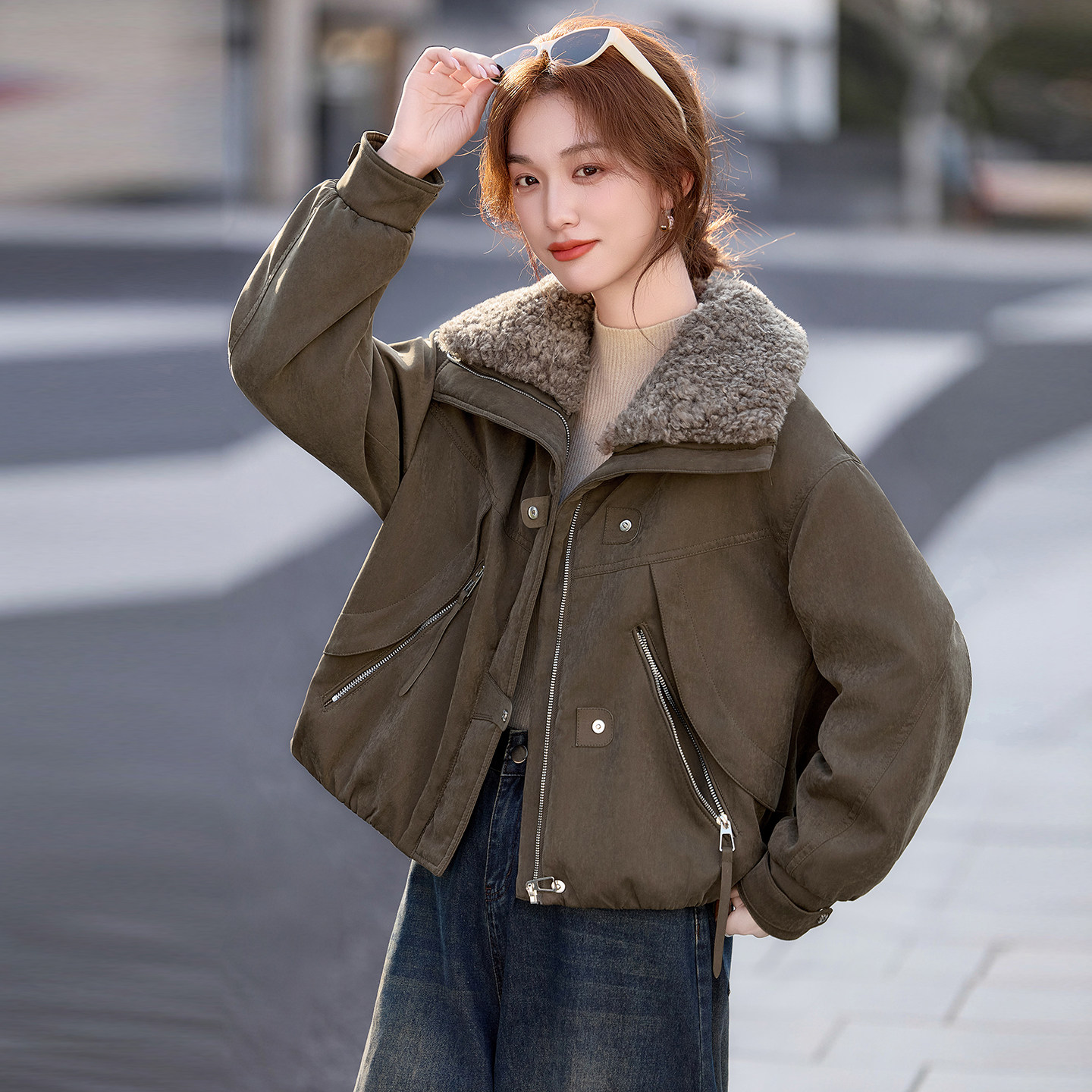 羊羔毛领棉服女短款2026冬新款