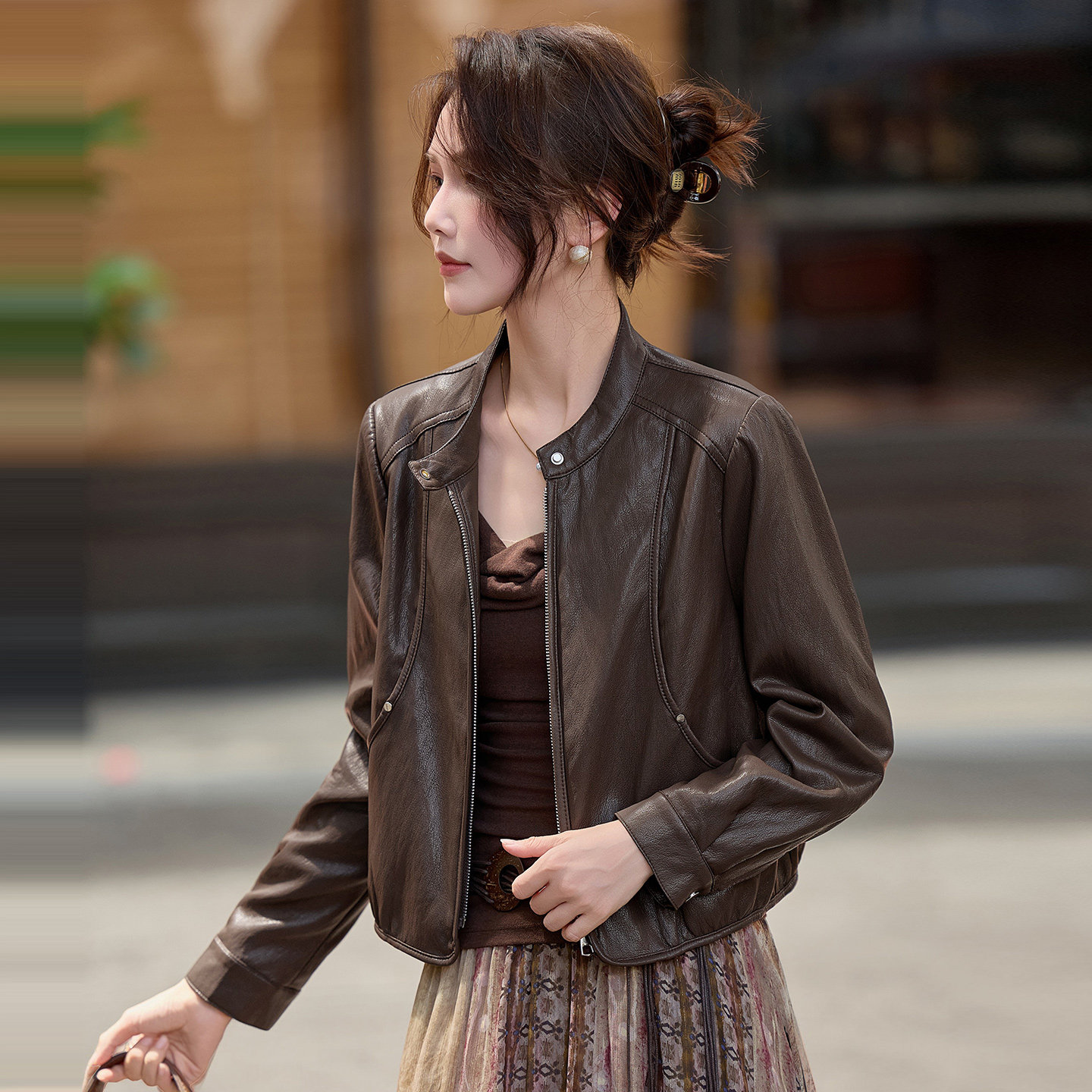复古机车皮衣女短款2026春秋新款