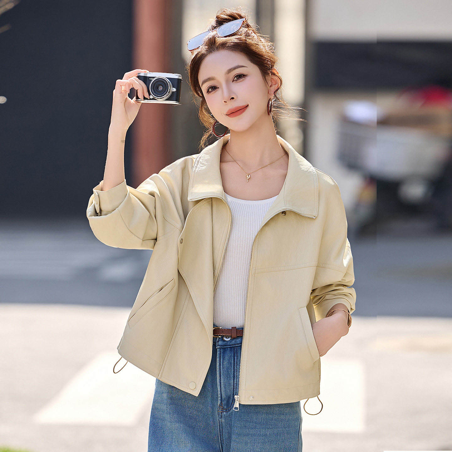 时尚休闲短款皮衣女2026春秋新款宽松显瘦小个子减龄PU皮夹克外套,女装/女士精品,皮衣,淘宝优惠券,粉丝福利购,淘宝优惠卷