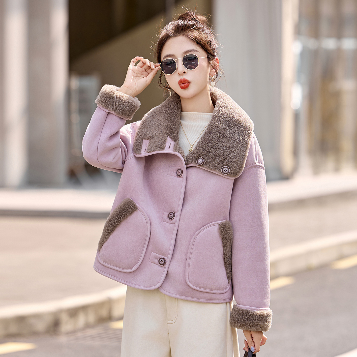 两面穿羊羔毛短外套女2025冬季