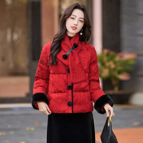 新中式国风云绒棉服女短款