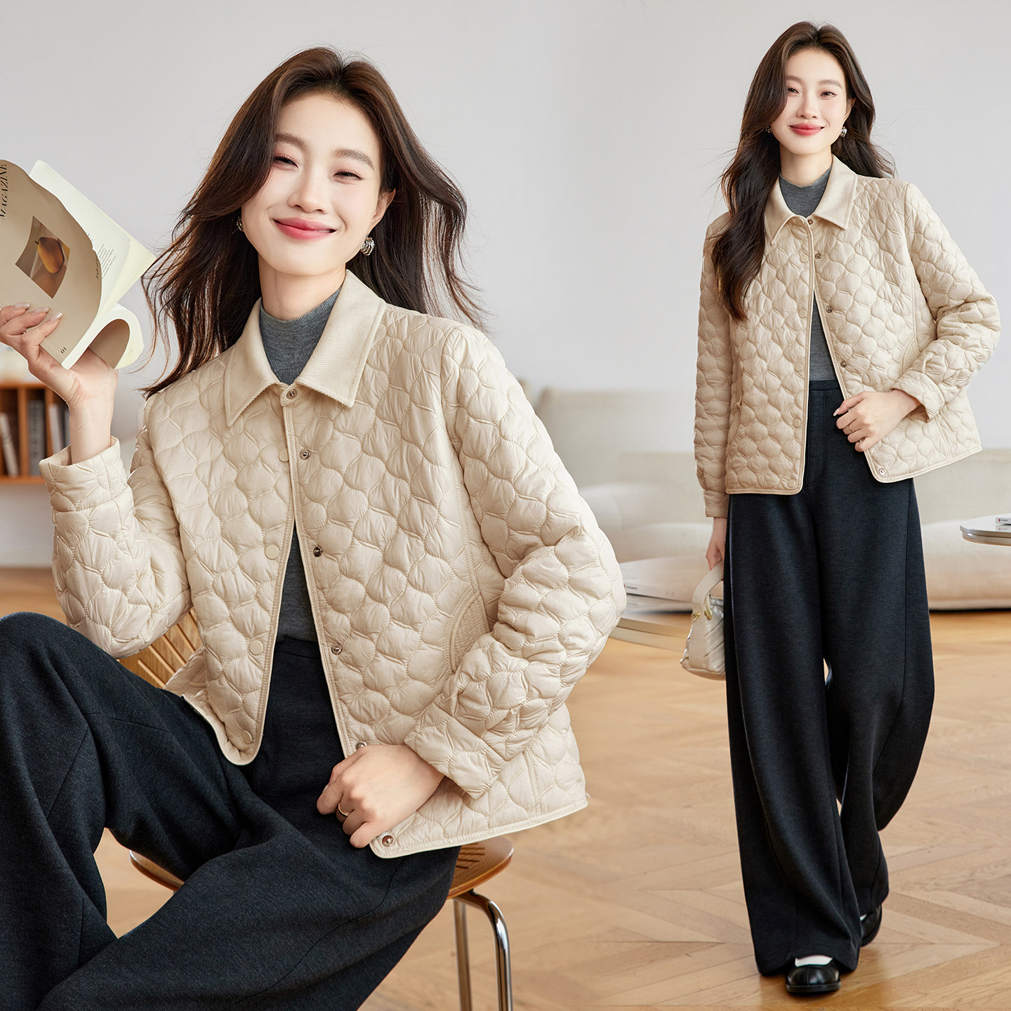 轻薄菱格棉服女短款2025秋冬新款宽松显瘦气质百搭小个子棉衣外套