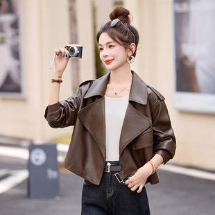 气质减龄宽松显瘦长袖 休闲百搭皮衣外套女2025秋新款 PU皮夹克上衣