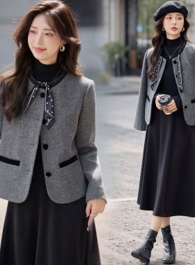 小香风灰色短外套女2025秋冬百搭修身显瘦气质减龄小个子呢子上衣
