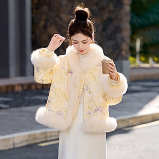 新中式狐狸毛羽绒服女短款2025年冬季新款保暖加厚白鸭绒皮草外套