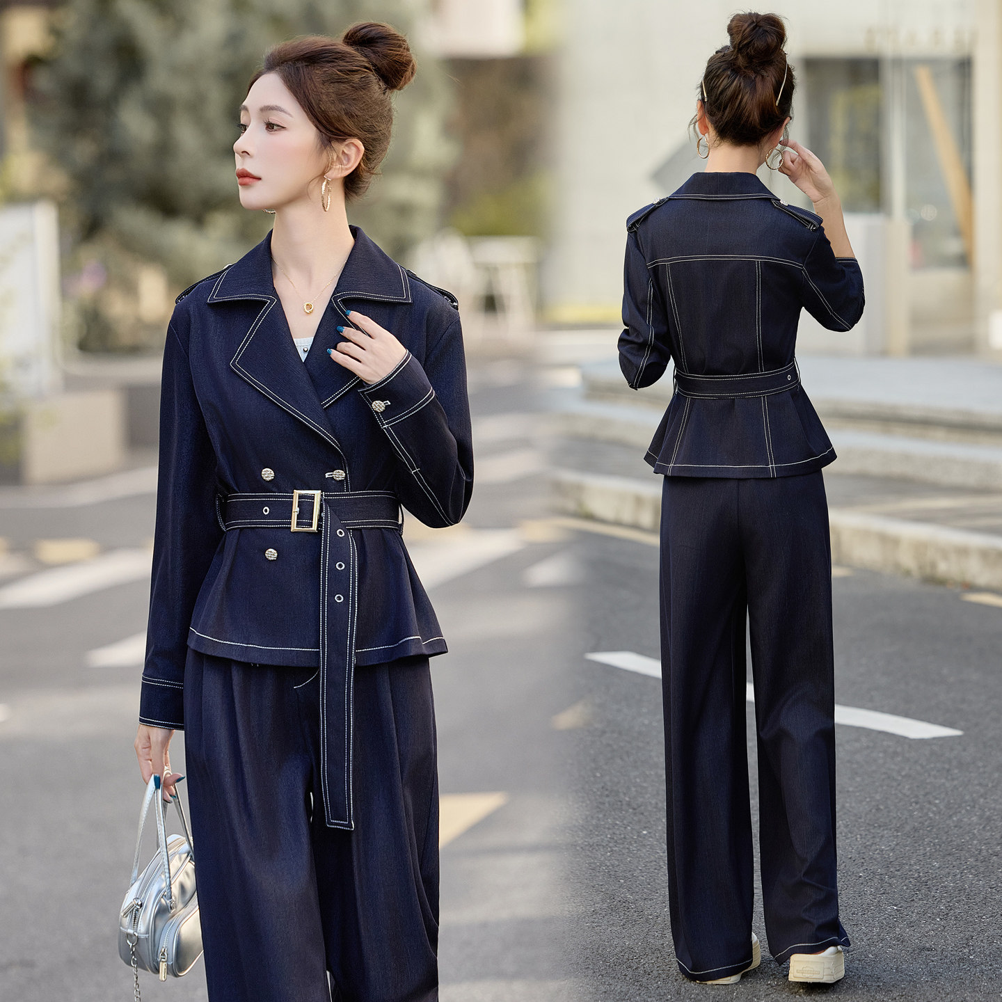 天丝牛仔套装女2026春秋新款气质减龄宽松显瘦阔腿裤休闲两件套潮