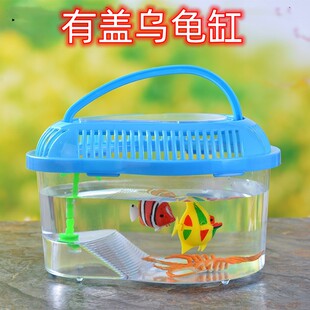 乌龟缸带晒台造景小型养乌龟专用缸幼龟饲养箱两栖盒带盖乌龟缸