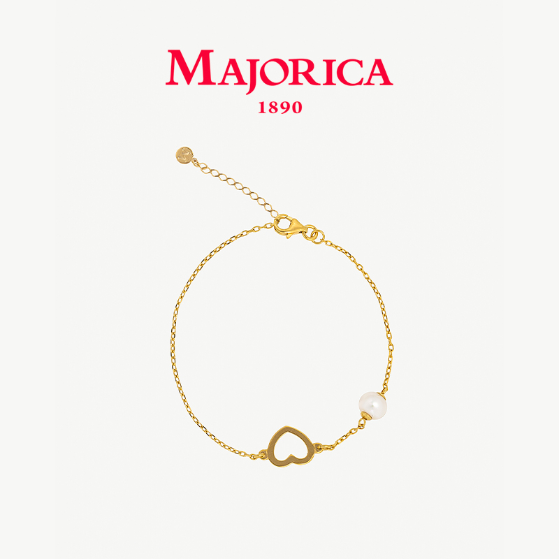 Majorica美娇丽佳心形珍珠手链女款时尚简约设计手镯搭配6mm珍珠
