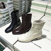 舒适侧拉链女短靴 圆头系带粗跟秋冬新款 莱尔斯丹正品 真皮撤柜断码