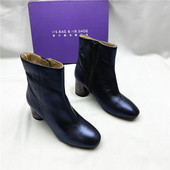 断码 靴女新款 清仓真皮侧拉链短靴 百搭粗高跟圆头时装 商场撤柜正品